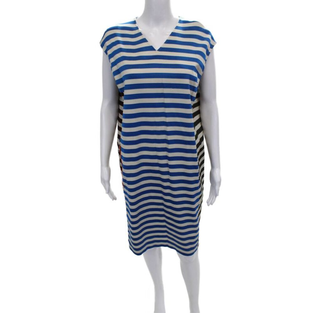 Shamask Women Shift Dress Blue Rayon V-Neck Sleeveless Size 2